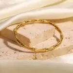 Youthway 18K Gold-Plated Bamboo Bracelet – Waterproof Stainless Steel Fashion Jewelry for Women - Image 3