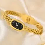 Fashion Stainless Steel Watch-Shaped Cuff Bracelet – Gold Metal Bangle for Women & Girls Elegant Jewelry Gift - Image 3