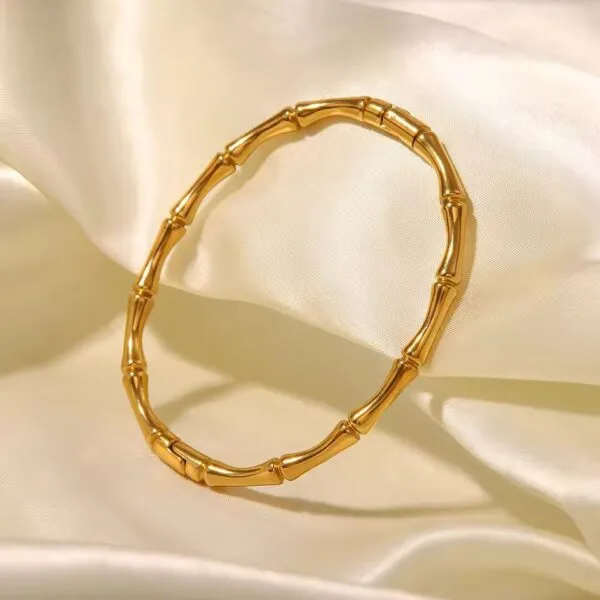 Youthway 18K Gold-Plated Bamboo Bracelet – Waterproof Stainless Steel Fashion Jewelry for Women