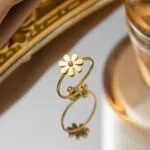 Flower Shape Stainless Steel Ring for Women & Couples – Elegant Zircon Roman Numerals Design, Jewelry Gift with Box