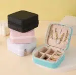 Mini Portable PU Leather & Flannel Zipper Jewelry Box – Multifunctional Travel Organizer for Rings, Necklaces, Earrings & Pendants