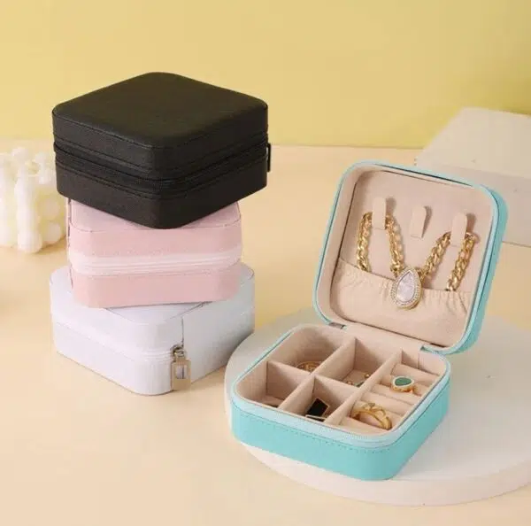 Mini Portable PU Leather & Flannel Zipper Jewelry Box – Multifunctional Travel Organizer for Rings, Necklaces, Earrings & Pendants