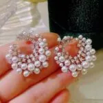 Pearl & Sparkling Zircon Stud Earrings ✨ Unique Irregular Round Design - Image 5