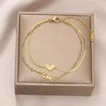 Stainless Steel Double Layer Heart Anklet for Women – Fashion Retro Jewelry, Perfect Wedding & Birthday Gift