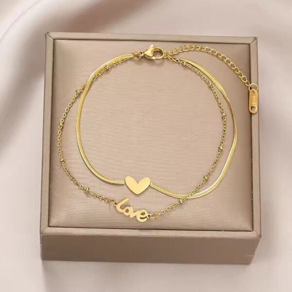 Stainless Steel Double Layer Heart Anklet for Women – Fashion Retro Jewelry, Perfect Wedding & Birthday Gift