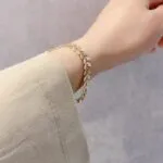 Golden Leaf Pearl Jewellery Set – 4 Pieces (Necklace, Bracelet, Earrings, Pearl Chain) - Image 6