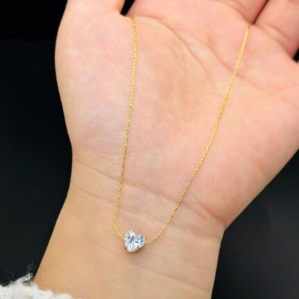 Tiny CZ Heart Pendant Necklace for Women