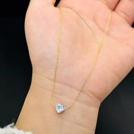Tiny CZ Heart Pendant Necklace for Women