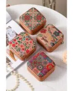 Camel Retro Floral Print Portable Square Jewelry Storage Box – Travel Organizer for Rings, Necklaces, Earrings & Pendants - Image 8
