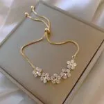 Gold-Plated Zircon Flower Bracelet for Girls – Korean Style Elegant Jewelry Gift
