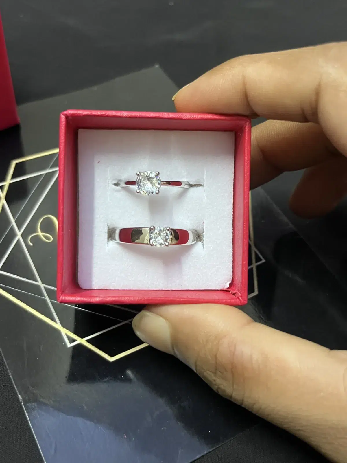 Zircon Stone Couple Ring Set with Gift Box – Elegant Matching Rings for Couples - Image 2