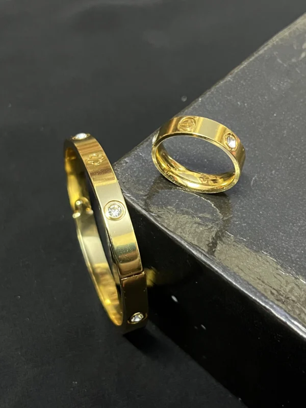 Elegant Stainless Steel Zirconia Jewelry Combo for Women | Ring & Bracelet Set