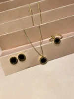 Sleek Black Face & Classic Roman Numerals Jewelry Set – Earring, Ring & Necklace for Women