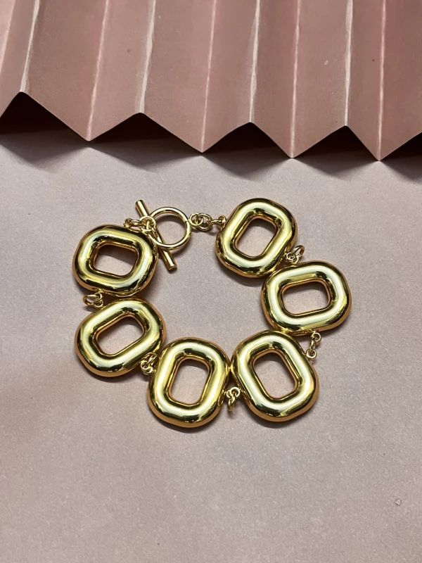 Stainless Steel Gold-Plated Multi Circle Bracelet for Women