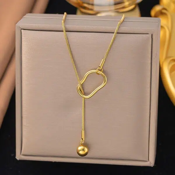 European Style Snake Chain Pendant Necklace for Women – Trendy Pull Ball Design, Creative High-End Jewelry