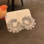 Pearl & Zircon Irregular Round Stud Earrings – Unique Fashion Jewelry for Women - Image 4