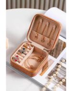 Camel Retro Floral Print Portable Square Jewelry Storage Box – Travel Organizer for Rings, Necklaces, Earrings & Pendants - Image 2