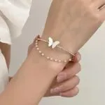 Light Luxury Double Fritillary Butterfly Pearl Bracelet – Elegant Women’s Open Personality Jewelry - Image 2