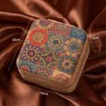 Camel Retro Floral Print Portable Square Jewelry Storage Box – Travel Organizer for Rings, Necklaces, Earrings & Pendants - Image 6