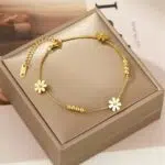 Stainless Steel Golden Daisy Bracelet for Women – Trendy Non-Fading Flower Hand Chain Jewelry Gift - Image 3