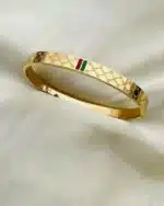 Fashionable Red & Green Charm Bangle for Women – Stainless Steel Gold Color Bracelet | Luxury Wedding Jewelry Gift - Image 2