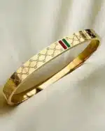 Fashionable Red & Green Charm Bangle for Women – Stainless Steel Gold Color Bracelet | Luxury Wedding Jewelry Gift
