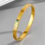 Fashionable Red & Green Charm Bangle for Women – Stainless Steel Gold Color Bracelet | Luxury Wedding Jewelry Gift - Image 3