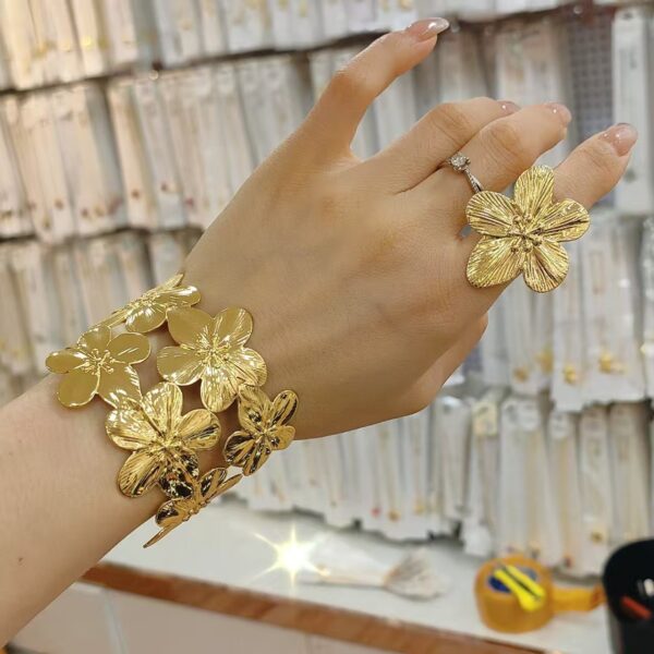 Stainless Metal Ferroalloy Cuff Bracelet with Ring Set for Women | Stylish Jewelry Combo