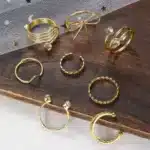 8Pcs Gold Color Bow Rings Set for Women Girls — Adjustable Metal Crystal Rings - Image 5