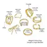 8Pcs Gold Color Bow Rings Set for Women Girls — Adjustable Metal Crystal Rings - Image 8