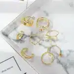 8Pcs Gold Color Bow Rings Set for Women Girls — Adjustable Metal Crystal Rings - Image 6